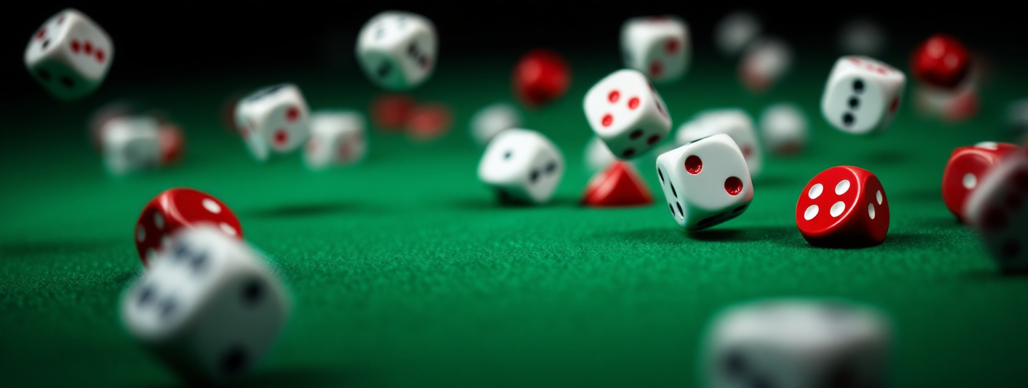 Casino dice tumbling on green felt